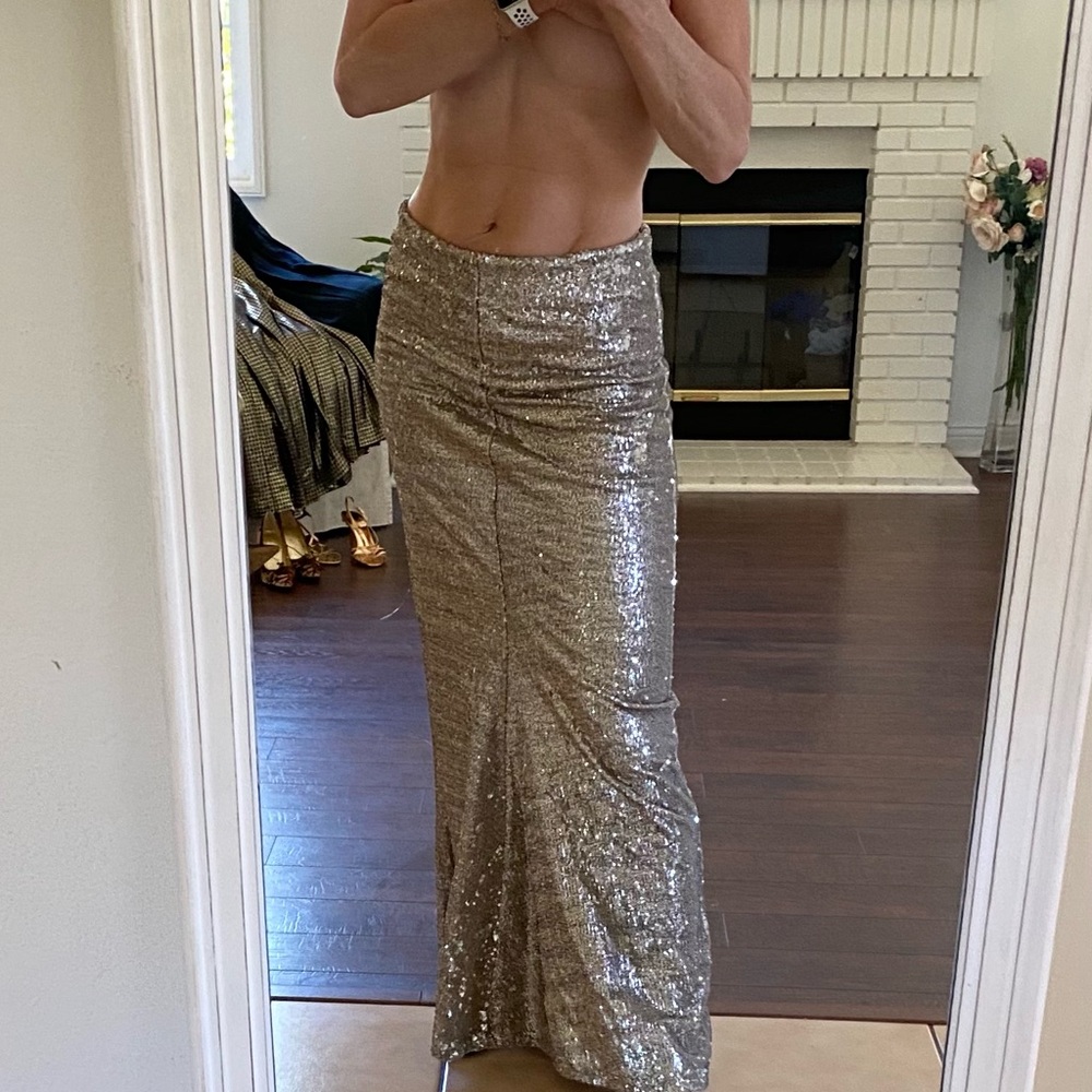 Line & Dot Sparkling Gold Maxi Skirt